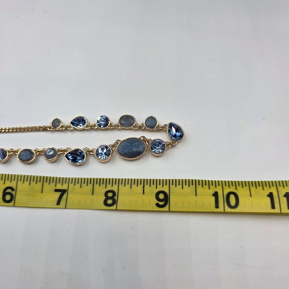 DKNY‎ Gold Tone Blue Crystal Graduated Station Necklace Choker Jewelry Used - Picture 4 of 8